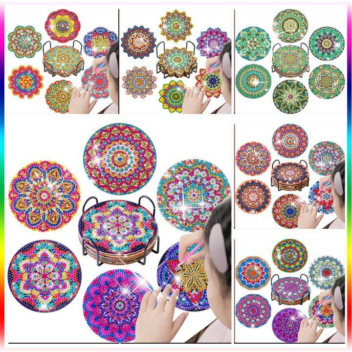 6 Pcs Diamond Painting Coasters with Holder, DIY Mandala Coasters Diamond  Painting Kits for Beginners, Adults & Kids Art Craft Supplies 