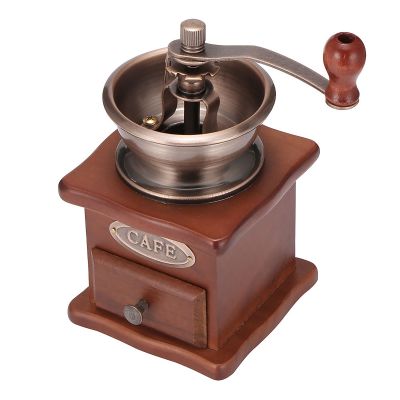 （HOT NEW）เครื่องบดกาแฟ WoodenCoffee Grinder Hand Stainless SteelCoffee Spicburr Mill WithMillstone