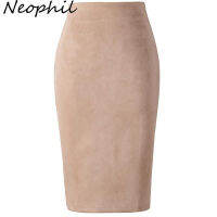 Neophil 2022 Winter Women Suede Midi Pencil Skirt High Waist Gray Pink XXL y Style Stretch Wrap Ladies Office Work Saia S1009