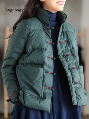 ❄ jiozpdn055186 Lagabogy-casaco feminino de pato branco casaco vintage quente curto fino bordado parkas casual básico outono e inverno novo 2023