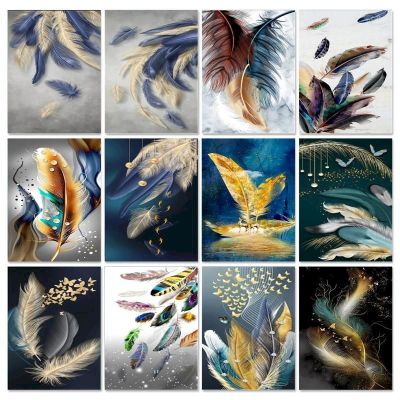 RUOPOTY DIY Painting By Numbers Art Feather HandPainted Kits Drawing Canvas Oil Paint For Painting Scenery Artwork Home Decors