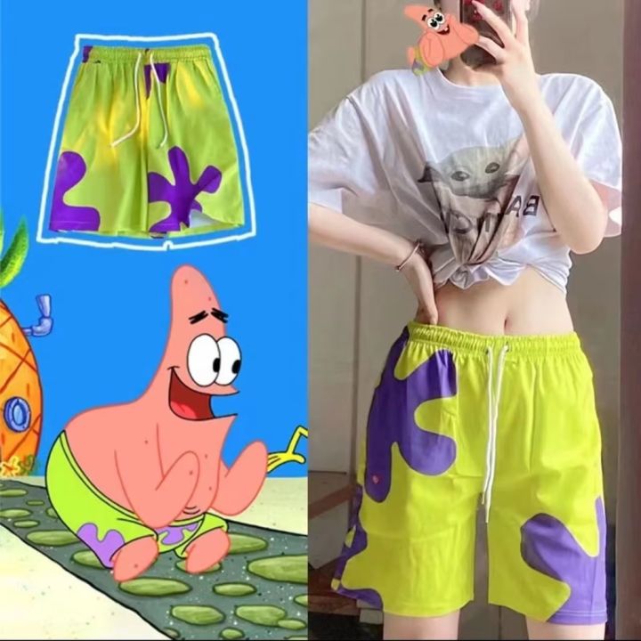 claribelzi-patrick-star-spongebob-น่ารัก-ฤดูร้อน-ชายหาด-ฮาวาย-กางเกงขาสั้น-ผู้ชายและผู้หญิง-เทรนด์-ลําลอง-หลวม-การ์ตูน