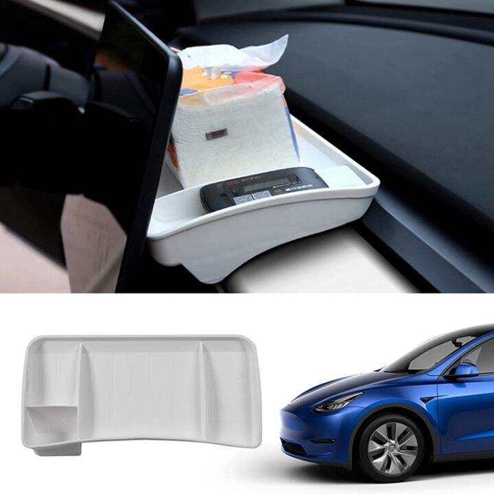 center-console-organizer-behind-screen-storage-box-dashboard-hidden-tray-for-tesla-model-y-2020-2021-2022-2023-white