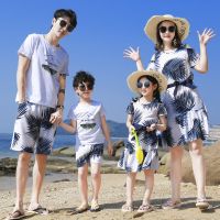 Summer Family Matching Outfits Mother Daughter Beach Vocation Dresses Summer Dad Son T-shirt+Shorts Couples Matching Clothing