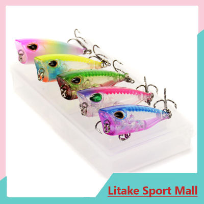 【คลังสินค้าพร้อม】5Pcs Fishing Lure 4cm3.5g พลาสติก Popper เหยื่อตกปลาประดิษฐ์อุปกรณ์เสริมพร้อมกล่องสำหรับของขวัญ