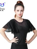 ○✆♂ Women Latin Ballroom Blouses Dance Performance Wear Tops Waltz Standard Modern Blouses Practice Short Sleeves Salsa Rumba