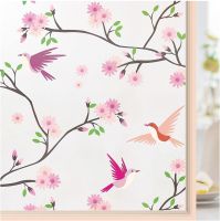 Frosted Window Privacy Film Bird Decorative Stained Glass Sticker Static Adhesive Clings Glass Vinyl Window Film for Home