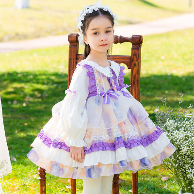 Zhiya กระโปรงปอนโชสำหรับเด็กกระโปรงเจ้าหญิงน่ารักลายดอกไม้แยกส่วนสไตล์โลลิต้า2022เสื้อผ้าของสาวๆใหม่