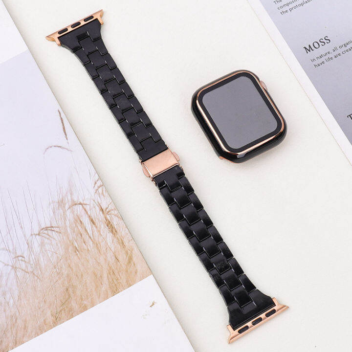 สายเรซิ่น-เคสสำหรับเข้ากันได้กับ-apple-watch-7-6-5-se-สายคล้องคอ-เคสแฟชั่นเอวเล็ก-pc-สีทึบสำหรับ-i-watch-band-45mm-41mm-สายเรซิ่นเทียม