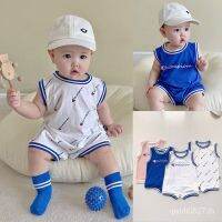 【คุณภาพสูง】? Ready stock Newborn Sleeveless Jumpsuit Baby Romper Baby Romper Breathable Cotton Shorts Anti-cold Cute Letter Print Crotch Snap Button Thin Style Suitable for hot weather wearing 60-105 cm.