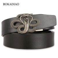 卍  BOKADIAO mens genuine leather belt vintage Snake Buckle Cowskin Luxury designer Belts for Men high quality