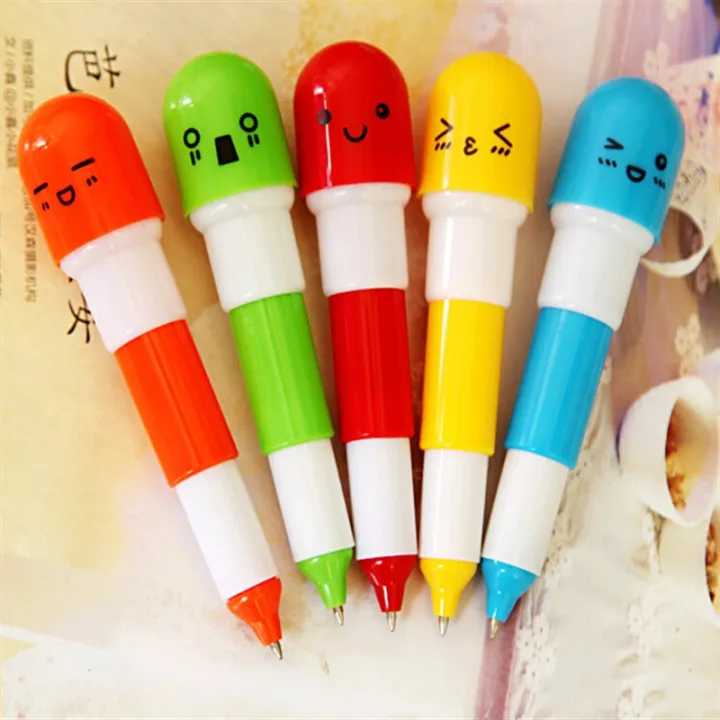 5 Pcs Creative Stationery Novelty Student Cute Face Pills Ballpoint Pen U128 Lazada Singapore