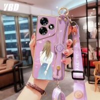 YBD สายรัดข้อมือ เคสโทรศัพท์สำหรับ Infinix hot 30i 30 Play พร้อมเคสสีลูกอมชุบด้วยไฟฟ้าฟรีสายคล้องพร้อมการป้องกันกล้องที่แม่นยำ