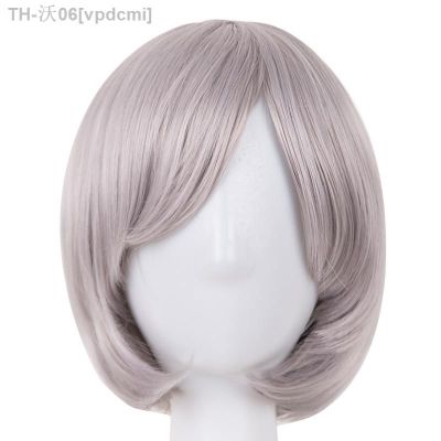 Grey Wig Fei-Show Synthetic Heat Resistant Fiber Wavy Inclined Bob Hair Student Hairpiece Short Cosplay Salon Party Peruca [ Hot sell ] vpdcmi