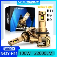 3000K แสงสีเหลือง Novsight N62Y H11 หลอดไฟหน้าแบบ LED 100W 22000LM ไฟ LED ที่สว่างมากสำหรับรถสูง/ไฟตัดหมอกลำแสงต่ำ Plug &amp; Play 2 ชิ้นจัดส่งฟรี