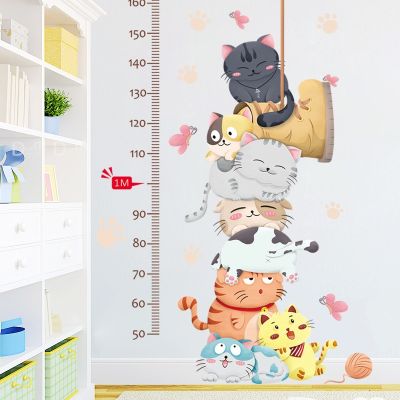 [24 Home Accessories] การ์ตูนแมวความสูงวัดสติ๊กเกอร์ห้องเด็กอนุบาลสาวห้องสติ๊กเกอร์ติดผนังสัตว์สติ๊กเกอร์ติดผนังเป็นมิตรกับสิ่งแวดล้อมบ้าน Deocor