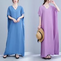 COD DSTGRTYTRUYUY Oladivi Oversized Plus Size Maxi Long Boho Dress Womens Solid Color Summer Beach Bohemian Dresses 7099 B151