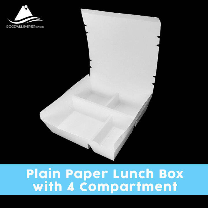 Disposable Plain Paper Lunch Box with 4 Compartment (125PCS) Lazada