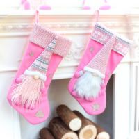 Pink Santa Claus Christmas Stocking Socks Snowman Printing Xmas Candy Gift Bag Fireplace Xmas Tree Hanging Decor for Home New Ye Socks Tights