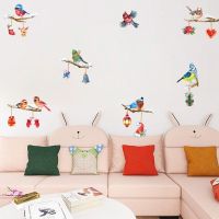 1 Set Christmas Window Clings Colorful Robin Bird Tree Brances Glass Sticker Decal Snowy Holiday Refrigerator Wall Mural Decor