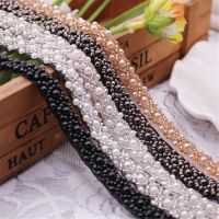 1Yard Vintage 10mm DIY Costume Dress Sewing Supplies Craft Nylon Black White Pearl Beaded Embroidered Lace Trim Ribbon Fabric