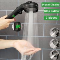 Temperature Digital Display High Pressure Shower Head Black 3 Modes Water Saving Rainfall Filter Bathroom Pressurized Showerhead Showerheads