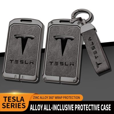 Zinc Alloy Leather TPU Car Smart Card Slice Remote Key Bag Protective Shell Buckle For Tesla Model 3 Model Y Accessories