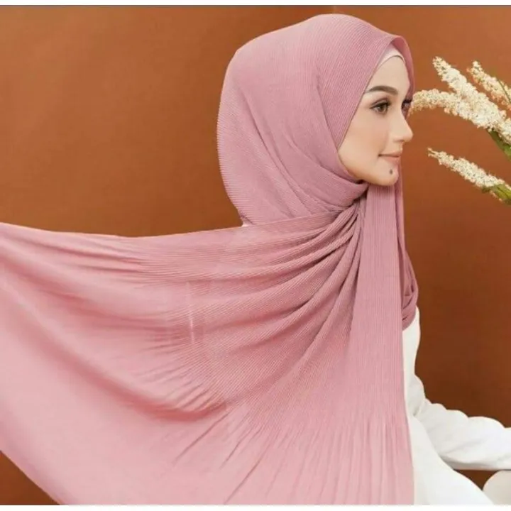 Jilbab plisket warna cream