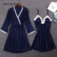 MECHCITIZ 2020 Women y lace silk robe &amp; gown set sleep dress+bathrobe two piece 5 color robe bridesmaid wedding sleepwear