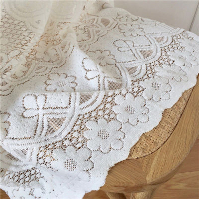 （HOT)ins ผ้าปูโต๊ะลูกไม้สีขาววินเทจสไตล์ยุโรปสไตล์ชนบทผ้าปูโต๊ะน้ำชาผ้าตกแต่งขอบดอกไม้กลวง