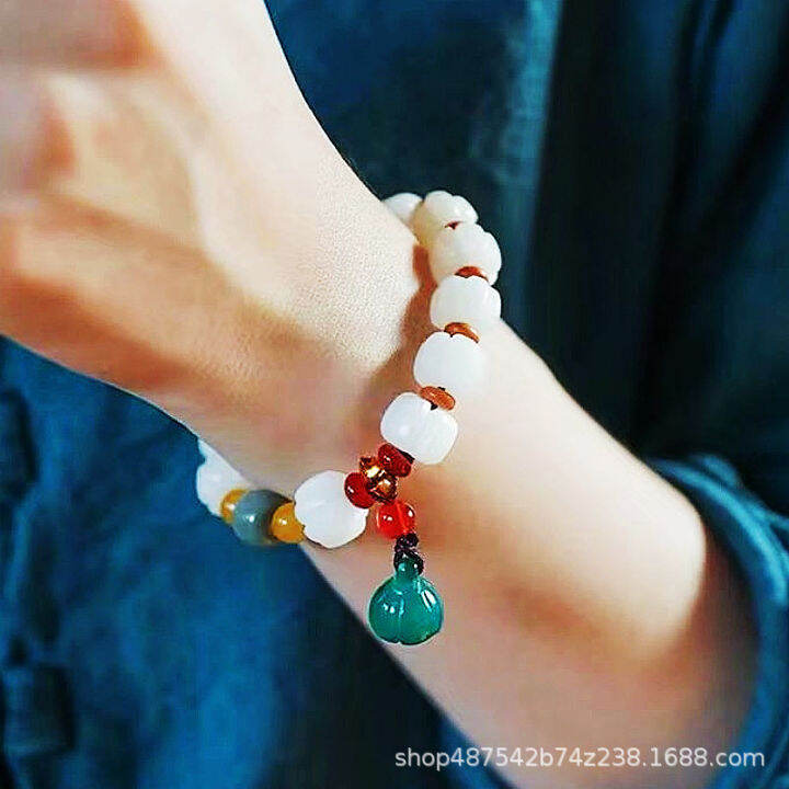 faxi-white-jade-bodhi-hand-rings-สร้อยข้อมือดอกบัวหยกขาว-pumpkin-hand-rings-ลูกปัดจราจรประดับมือโบราณ-llq7