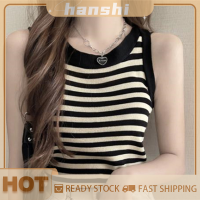 hanshi [2023 new HOT FASHION] lazlook เสื้อกล้ามถักลายทางสไตล์เกาหลีสำหรับผู้หญิงเสื้อสายเดี่ยวคอกลมแขนกุดเข้ารูปฤดูร้อน