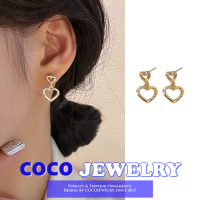 COCOJEWELRY S925เข็มเงินที่สวยหรูเพชรแกะสลักหัวใจต่างหู