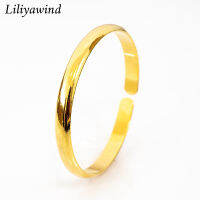 Liliyawind 18K Gold Simple Solid กำไลข้อมือผู้หญิงแบบเปิดเรียบ