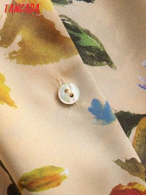Tangada Women Fashion Flowers Print Loose Shirts Vintage Long Sleeve Buttons Female Blouses Blusas Chic Tops 5Z67