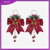 CHIZH 2pcs ลายสก๊อตสีแดงสีดำ โบว์ริบบิ้นคริสต์มาส โคนต้นสนชนิดหนึ่ง งานประดิษฐ์ต้นไม้ โบว์ประกายแวววาว ของใหม่ การตกแต่งต้นไม้ โบว์ลายสก๊อต ตกแต่งกลางแจ้งในร่ม