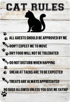 Funny Cat Rules ป้ายโลหะดีบุก Wall Decor Rustic Farmhouse Cat ป้ายพร้อมคำพูดสำหรับตกแต่งบ้านของขวัญ8X12นิ้วสำหรับ Dogom