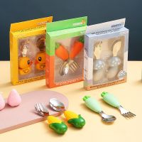 Cute Baby Solid Food Feeding Silicone Cutlery Spoon Fork Sets Utensils Cartoon Carrot Mushroom Dinnerware Bowl Fork Spoon Sets