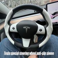 Tesla Stee ฝาครอบล้อรุ่น3 /Y คาร์บอนไฟเบอร์บางพิเศษดูดซับเหงื่อพวงมาลัยพิเศษ2023อุปกรณ์ตกแต่งรถยนต์