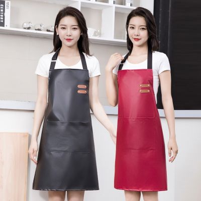 PU Leather Waterproof and Oil Resistant Apron Kitchen Workwear Home Cooking Cleaning Unisex Sleeveless Apron Adjustable Aprons