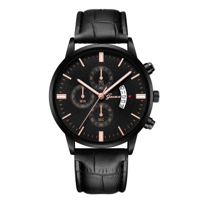 KingTop นาฬิกา Geneva สำหรับผู้ชาย #627หน้าปัดนาฬิกาสีดำขัดผิวหรูหราแฟชั่นหนังสเตนเลสนาฬิกาข้อมือธุรกิจของผู้ชาย2019