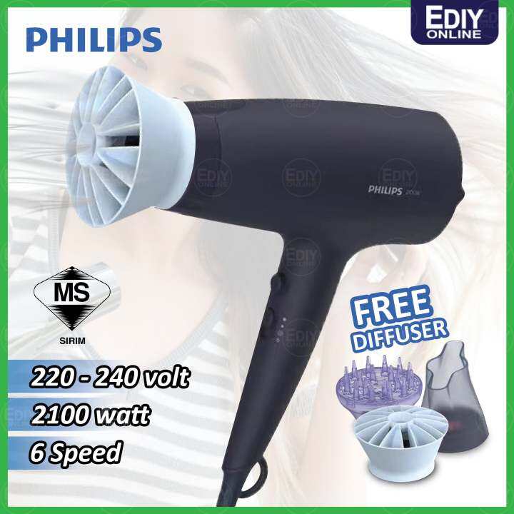 【3 Pin Sirim 】 Philips Bhd360 Hair Dryer Ionic Diffuser Thermo Protect Bhd36023 Pengering 5535