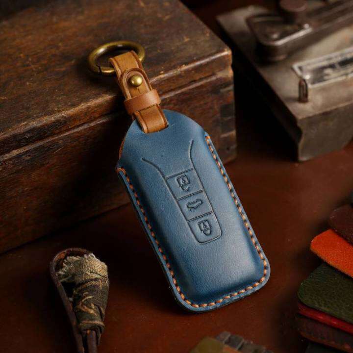 leather-fob-cover-key-case-car-accessories-for-volkswagen-touareg-tiguan-lavida-keychain-holder-keyring-protective-shell-bag