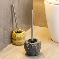 Retro stone toilet brush holder set toilet cleaning ceramic long handle punch-free toilet brush