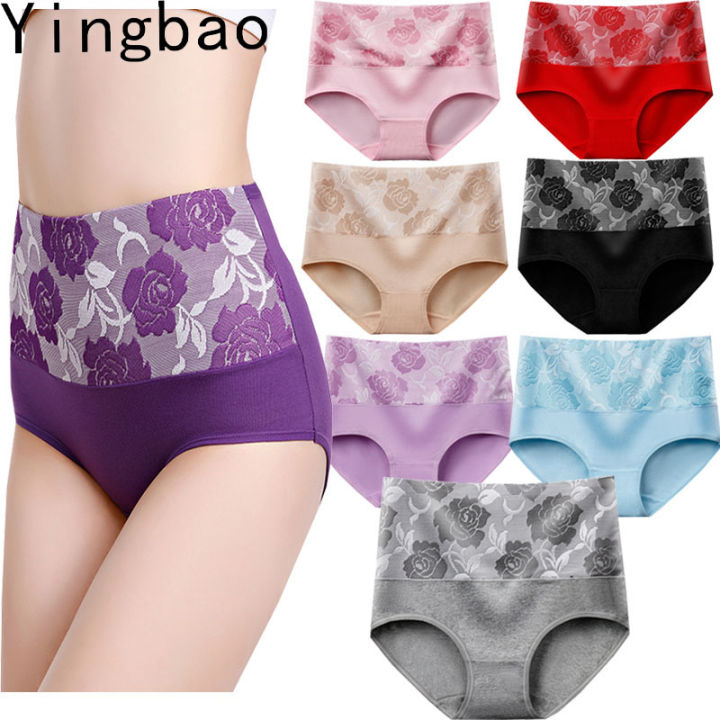 Yingbao M L XL 2XL 3XL Floral Print Panties Woman Panty Cotton Plus Size  High waist for women ladies underwear Brief Big Size