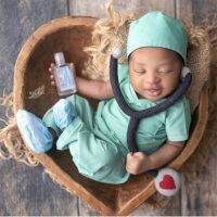 ชุดถ่ายภาพเด็กทารก Doctor Hat &amp; T-Shirt Pants Set Photostudio Props Universal Cosplay Costume Newborn Shower Gift