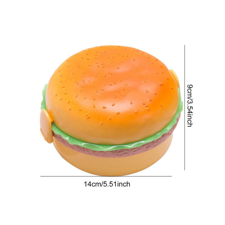 double-tier-hamburger-lunch-box-hamburger-bento-box-microwavable-kids-school-food-container-fork-dinnerware-set