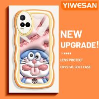 YIWESAN เคสสำหรับ VIVO Y21โปร่งใสลายกล้องถ่ายรูป2021 Y21G Y33s Y21s Y21t T1x 4G เคสลายการ์ตูนดาวโดราเอมอนสีชมพูขอบคลื่นเคสมือถือกันกระแทกแบบใสนิ่มเคสสุดสร้างสรรค์เคสซิลิกาเจลฝาครอบป้องกัน