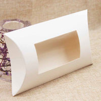 N57H Kraft Paper Party Bag Gift Box Packaging Boxes Pillow Shape Candy Gox Transparent Open Window Wedding Favor Suppliles PVC Valentines Day