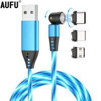 AUFU สายสำหรับ iPhone Pengisi Daya Magnetik ไหลเร็ว,สายชาร์จเร็ว Type C ยาว1ม. 2ม. สายเคเบิลไมโคร USB ไฟ LED ซิงค์ข้อมูล